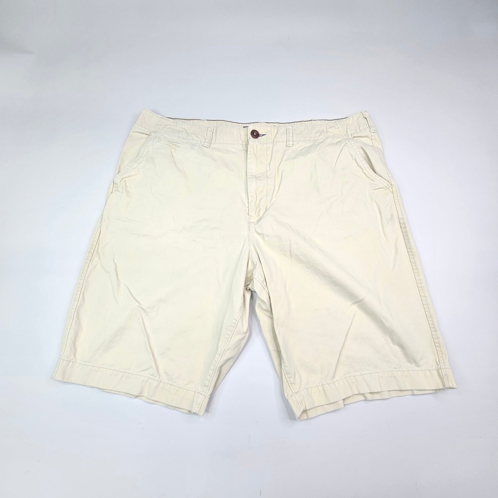American Eagle Chino Shorts Mens 40 Cream Classic Flat Front Cotton Blend